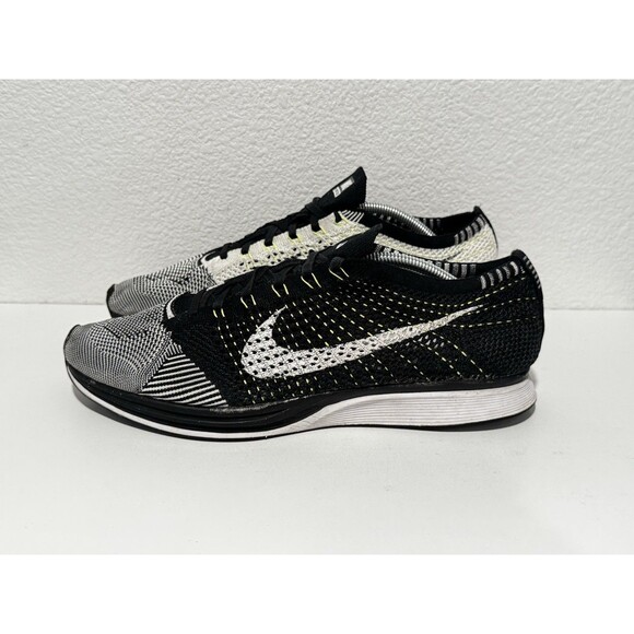 Nike Flyknit Racer Mens Running Shoe Sz 13 Black White Volt